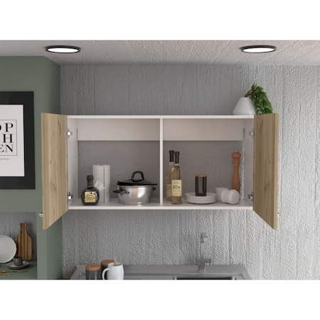 Napoles Wall Cabinet, Two Shelves, Double Door, White/Light Oak